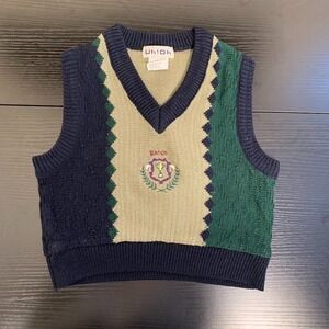 Vintage Uh! Oh V-Neck Golf Sweater Vest Preppy Boys Toddler 4T
